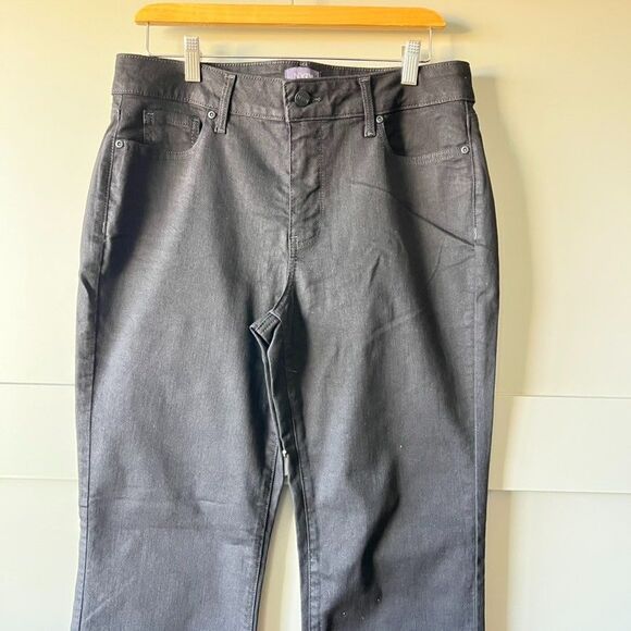 NYDJ Marilyn Straight Jeans Womens Sz 12 Black Denim Mid Rise Lift Tuck Stretch - Picture 2 of 15